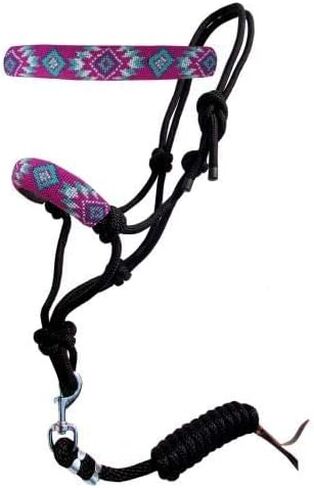 Showman Pink Navajo Beaded Nose Cowboy Knot Rope Halter w/ 7' Lead in Saudi Arabia