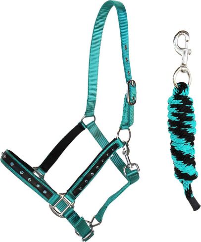 CHALLENGER Nylon Horse Tack Nylon Padded Adjustable Halter Rhinestones Lead Rope 606162 in Saudi Arabia