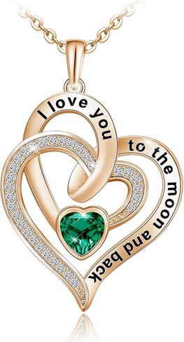 Distance Heart Necklace for Women 925 Sterling Sliver Birthstone Heart Jewelry I Love You to The Moon and Back Necklaces for Mother Girlfriend Wife with Jewelry Gift Box in Saudi Arabia