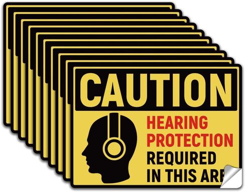 WADORN 10Pcs Caution Hearing Protection Required In This Area Sticker, PVC Yellow Waterproof Self Adhesive Safety Sign Hearing Protection Decal for Industrial Construction Workplace Area, 7.1x5.1 Inch in Saudi Arabia