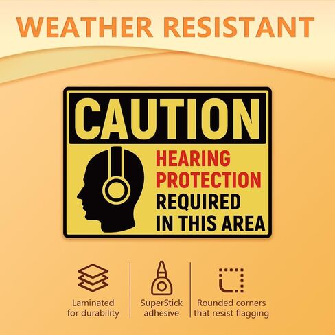 WADORN 10Pcs Caution Hearing Protection Required In This Area Sticker, PVC Yellow Waterproof Self Adhesive Safety Sign Hearing Protection Decal for Industrial Construction Workplace Area, 7.1x5.1 Inch in Saudi Arabia