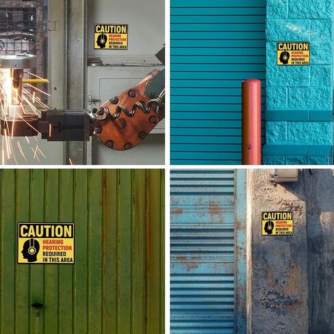 WADORN 10Pcs Caution Hearing Protection Required In This Area Sticker, PVC Yellow Waterproof Self Adhesive Safety Sign Hearing Protection Decal for Industrial Construction Workplace Area, 7.1x5.1 Inch in Saudi Arabia