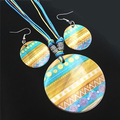 POYAMUSE Zebra Stripes Shell Jewelry Set - Black and White Stripe Round Pendant Necklace and Earrings for Women Statement Stylish Jewelry in Saudi Arabia