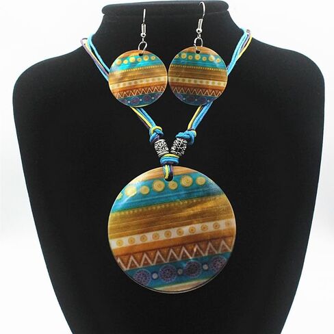 POYAMUSE Zebra Stripes Shell Jewelry Set - Black and White Stripe Round Pendant Necklace and Earrings for Women Statement Stylish Jewelry in Saudi Arabia