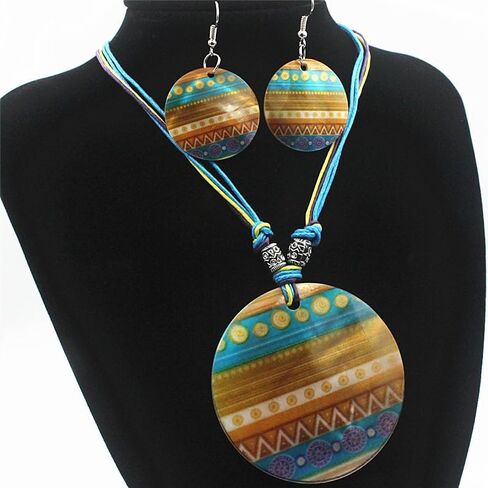 POYAMUSE Zebra Stripes Shell Jewelry Set - Black and White Stripe Round Pendant Necklace and Earrings for Women Statement Stylish Jewelry in Saudi Arabia