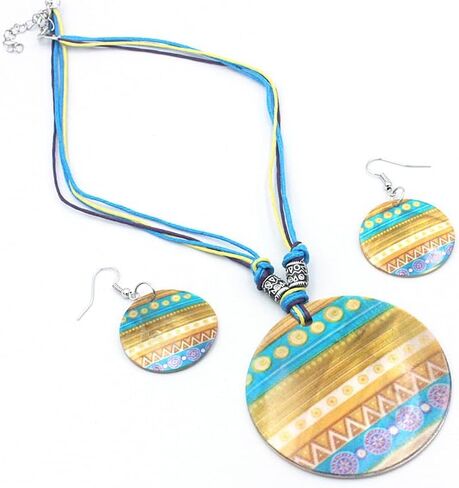 POYAMUSE Zebra Stripes Shell Jewelry Set - Black and White Stripe Round Pendant Necklace and Earrings for Women Statement Stylish Jewelry in Saudi Arabia