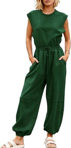 Kissonic Women Open Back Jumpsuit Sleeveless Wide Leg Jumpsuit Cute One Piece Outfits with Pockets in Saudi Arabia