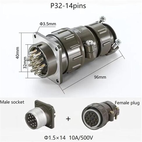 P32 Connectors 4, 8, 10, 12, 14, 19 Pins Mounting Dimensions 32 Mm 1Pcs(14 pins) in Saudi Arabia