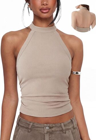 SUUKSESS High Neck Tank Tops with Built in Bras Halter Tops for Women Backless Going Out Tops in Saudi Arabia