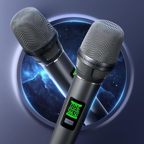 BASN Rechargeable UHF Wireless Dual Microphone System, Durable Mic and Mini Receiver with EQ/Reverb for Outdoor Events, Gatherings Parties Socials Weddings Festivals Karaoke (Champagne Silver) in Saudi Arabia