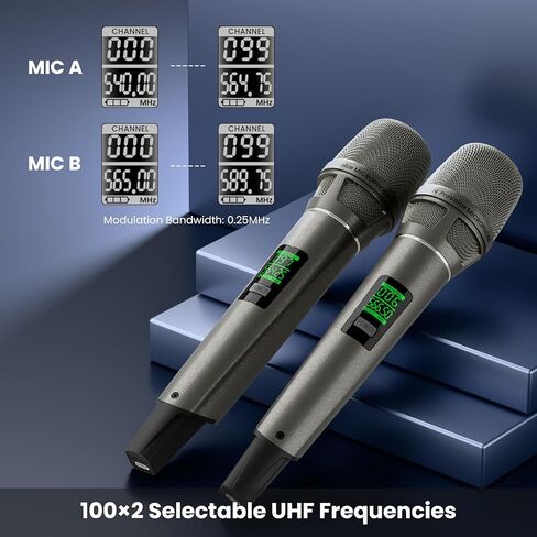 BASN Rechargeable UHF Wireless Dual Microphone System, Durable Mic and Mini Receiver with EQ/Reverb for Outdoor Events, Gatherings Parties Socials Weddings Festivals Karaoke (Champagne Silver) in Saudi Arabia