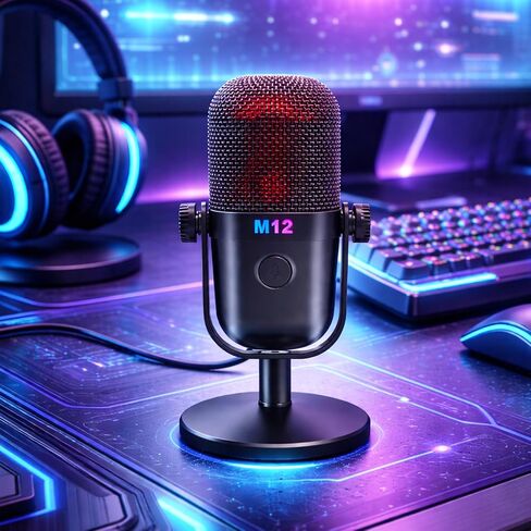 ميكروفون USB لألعاب الكمبيوتر، ميكروفون مكثف مع تدرج RGB، تقليل الضوضاء، ميكروفون بودكاست دائري بحامل لليوتيوب والبث والبث والتسجيل in Saudi Arabia