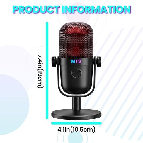 ميكروفون USB لألعاب الكمبيوتر، ميكروفون مكثف مع تدرج RGB، تقليل الضوضاء، ميكروفون بودكاست دائري بحامل لليوتيوب والبث والبث والتسجيل in Saudi Arabia