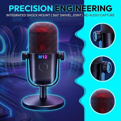 ميكروفون USB لألعاب الكمبيوتر، ميكروفون مكثف مع تدرج RGB، تقليل الضوضاء، ميكروفون بودكاست دائري بحامل لليوتيوب والبث والبث والتسجيل in Saudi Arabia