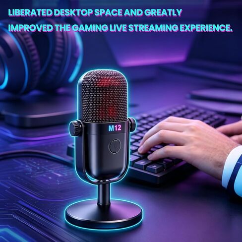 ميكروفون USB لألعاب الكمبيوتر، ميكروفون مكثف مع تدرج RGB، تقليل الضوضاء، ميكروفون بودكاست دائري بحامل لليوتيوب والبث والبث والتسجيل in Saudi Arabia