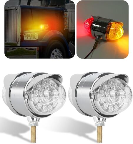 2PCS العنبر وجه مزدوج 34 LED أضواء إشارة بدوره البطيخ ث / قناع، نصف شاحنة كروم مساعد مقاوم للماء أضواء LED ثورة مزدوجة لFreightliner Peterbilt Kenworth Mack Western Star in Kuwait
