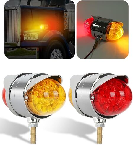 2PCS العنبر وجه مزدوج 34 LED أضواء إشارة بدوره البطيخ ث / قناع، نصف شاحنة كروم مساعد مقاوم للماء أضواء LED ثورة مزدوجة لFreightliner Peterbilt Kenworth Mack Western Star in Kuwait