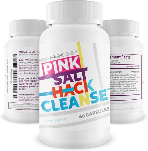 Pink Salt Hack Cleanse - تركيبة محسنة لتنظيف الملح الوردي - حبوب تنظيف الأمعاء النحيفة - تعزز الصحة العامة - حبوب التخلص من السموم العشبية - أفضل كبسولات تنظيف القولون لدينا مع البروبيوتيك in Kuwait
