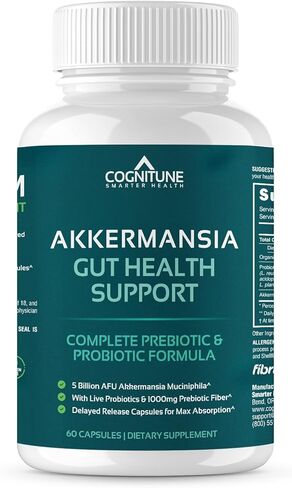 CogniTune Probiotic with 5 Billion AFU Akkermansia Muciniphila - Supports Gut Health with 30 Billion CFU and Prebiotic Fiber - Delayed Release Capsules in Saudi Arabia