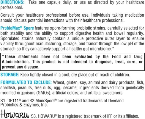 XYMOGEN ProbioMax Spore - دعم الجهاز الهضمي والانتظام - مع Bacillus Subtilis & Bacillus Clausii - مقاومة للأحماض - نباتية وغير معدلة وراثيًا وخالية من الغلوتين - 30 كبسولة in Kuwait