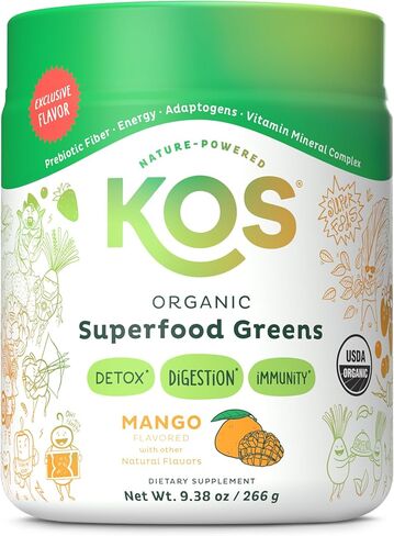 KOS Organic Superfood Greens Powder - Gut Health from Prebiotic Fiber, Supergreens and Adaptogens - USDA Certified Organic, Made in a GMP Certified Facility - 28 Servings Berry in Saudi Arabia