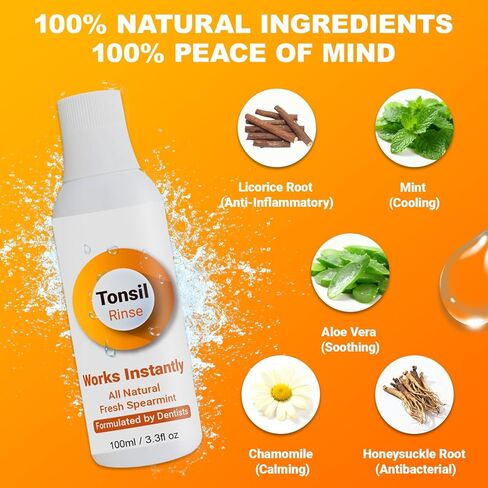 Tonsil Stone Mouthwash - Tonsil Rinse for Tonsil Stones to Soothe Tonsils, Improve Bad Breath, Relieve Dry Mouth, Mint Flavor 100ML in Saudi Arabia