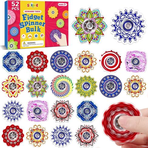 SCIONE 52 Pack Mini Fidget Spinner Toys,Mini Sensory Fidget Toys Bulk Kids with Autism,Rainbow Party Favors for Kids Birthday Party Favors,Goodie Bags Stuffers,Treasure Box Toy Classroom Prizes in Kuwait