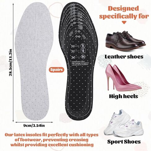 5 Pairs Thin Insoles for Men Unisex Breathable Shoe Inserts Replacement for Women Soft Cushioning Insoles Inserts Double Layer Innersoles for Woman 3-8 Men 5-11, Latex Foam in Saudi Arabia