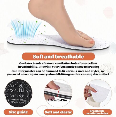 5 Pairs Thin Insoles for Men Unisex Breathable Shoe Inserts Replacement for Women Soft Cushioning Insoles Inserts Double Layer Innersoles for Woman 3-8 Men 5-11, Latex Foam in Saudi Arabia