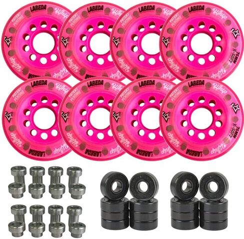 Labeda Whips Roller Hockey Wheels - Pink 8-Pack - Soft - Choose Size Size - Includes Evo Spacers and Amp Hybrid Ceramic Bearings in Saudi Arabia