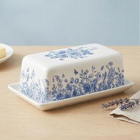JarThenaAMCS Blue Floral Ceramic Butter Dish with Lid Vintage Chinoiserie Flower Butterfly Butter Keeper for Home Kitchen Countertop Decor in Kuwait
