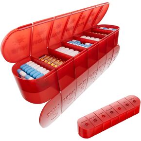 2 Pack Weekly Pill Organizer 2 Times a Day, Push Button Medicine Pill Organizer, Pill Box Case 7 Day AM PM BPA-Free, Pill Container for Vitamins, Fish Oil, Supplements Medication (Blue+Purple) in Saudi Arabia
