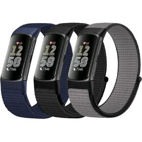Nylon Bands Compatible with Fitbit Charge 6/Charge 5,3 Pack Hook and Loop Soft Lightweight Breathable Wristband Adjustable Sport Strap for Charge 6/5 Fitness Tracker Accessory Women Men in Kuwait