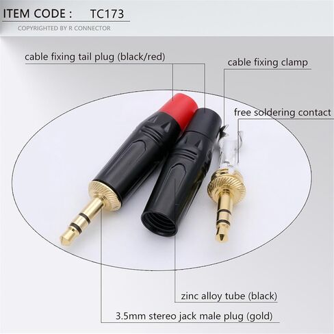 2PCS 3.5MM 3 Poles Stereo Male Plug Soldering 3 Pins 3.5MM Stereo Plug DIY Headphone Jack Wire Connector(Black) in Saudi Arabia