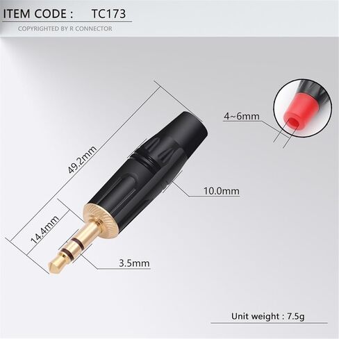 2PCS 3.5MM 3 Poles Stereo Male Plug Soldering 3 Pins 3.5MM Stereo Plug DIY Headphone Jack Wire Connector(Black) in Saudi Arabia