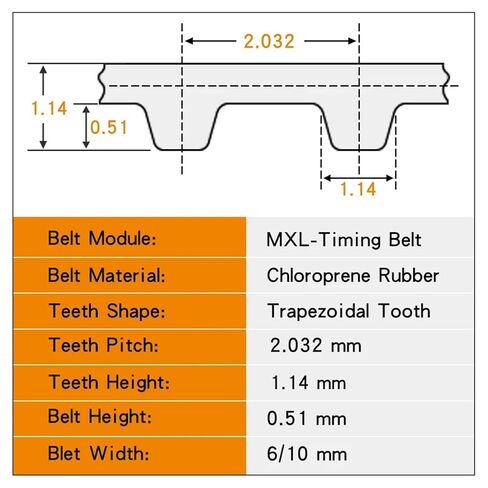 Transmission Belt 329.6MXL/330.4MXL/332MXL/344MXL/347.2MXL/352MXL/362MXL Rubber Pitch 2.032mm(329.6MXL (412 Teeth),6mm) in Saudi Arabia