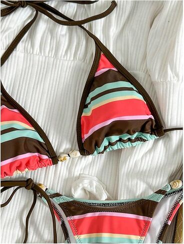 MakeMeChic Women's Striped Bikini Sets Halter Triangle Tie Side Thong 2 Piece Swimsuits in Saudi Arabia