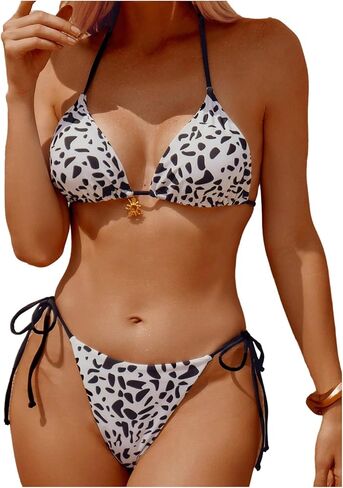 MakeMeChic Women's Striped Bikini Sets Halter Triangle Tie Side Thong 2 Piece Swimsuits in Saudi Arabia
