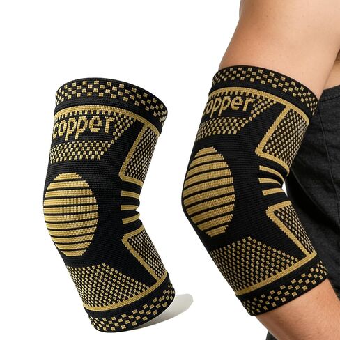 Copper Elbow Compression Sleeve, Tennis Elbow Brace for Men and Women, 4-Way Stretch, Pain Relief, Recovery, Arthritis, Tendonitis, Bursitis (Black-Copper, Medium) in Saudi Arabia