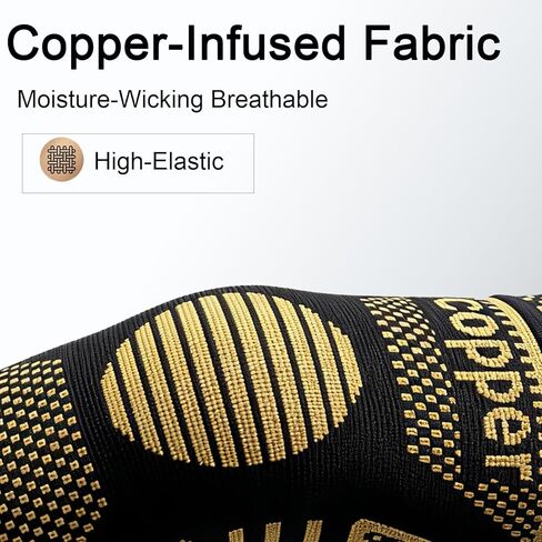 Copper Elbow Compression Sleeve, Tennis Elbow Brace for Men and Women, 4-Way Stretch, Pain Relief, Recovery, Arthritis, Tendonitis, Bursitis (Black-Copper, Medium) in Saudi Arabia