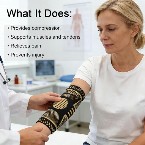 Copper Elbow Compression Sleeve, Tennis Elbow Brace for Men and Women, 4-Way Stretch, Pain Relief, Recovery, Arthritis, Tendonitis, Bursitis (Black-Copper, Medium) in Saudi Arabia
