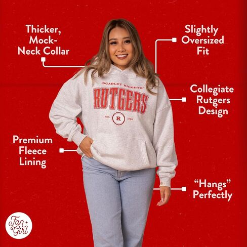 سويت شيرت نسائي جامعي من Fan Girl Rutgers Scarlet Knights، هوديي ملائم بشكل مريح، رمادي رمادي، مقاسات S-3X-Large in Saudi Arabia