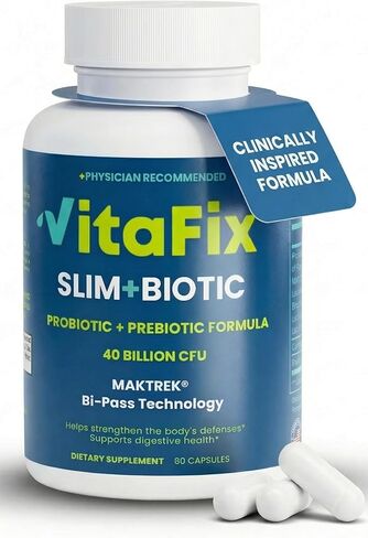 بروبيوتيك وبريبيوتيك SlimBiotic Synbiotic - 40 مليار وحدة تشكيل مستعمرة مع تقنية MAKTREK® Bi-Pass، يساعد على صحة الأمعاء والهضم والانتظام والانتفاخ والمناعة وفقدان الوزن للنساء والرجال، (60 قيراط) خالي من الغلوتين in Saudi Arabia