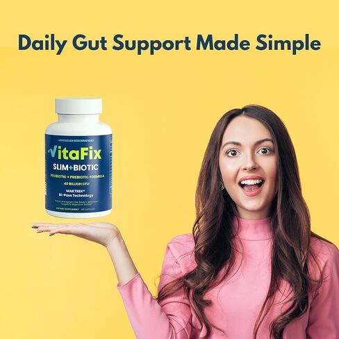 بروبيوتيك وبريبيوتيك SlimBiotic Synbiotic - 40 مليار وحدة تشكيل مستعمرة مع تقنية MAKTREK® Bi-Pass، يساعد على صحة الأمعاء والهضم والانتظام والانتفاخ والمناعة وفقدان الوزن للنساء والرجال، (60 قيراط) خالي من الغلوتين in Saudi Arabia
