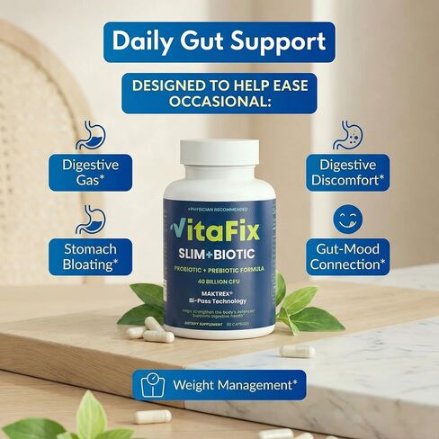 بروبيوتيك وبريبيوتيك SlimBiotic Synbiotic - 40 مليار وحدة تشكيل مستعمرة مع تقنية MAKTREK® Bi-Pass، يساعد على صحة الأمعاء والهضم والانتظام والانتفاخ والمناعة وفقدان الوزن للنساء والرجال، (60 قيراط) خالي من الغلوتين in Saudi Arabia