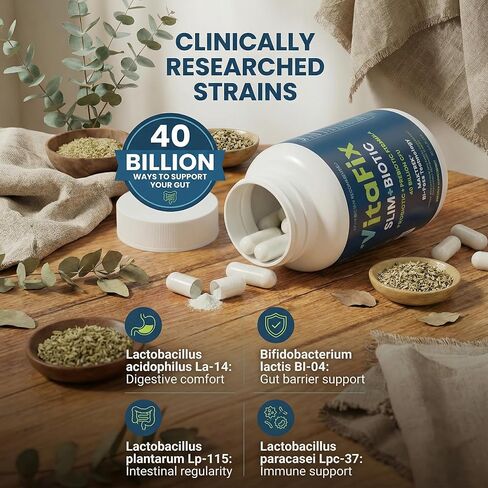بروبيوتيك وبريبيوتيك SlimBiotic Synbiotic - 40 مليار وحدة تشكيل مستعمرة مع تقنية MAKTREK® Bi-Pass، يساعد على صحة الأمعاء والهضم والانتظام والانتفاخ والمناعة وفقدان الوزن للنساء والرجال، (60 قيراط) خالي من الغلوتين in Saudi Arabia