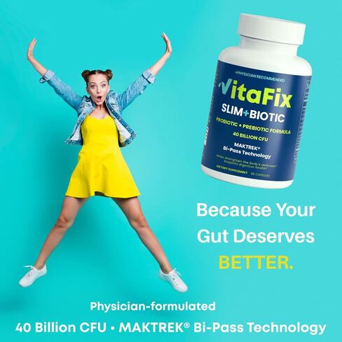 بروبيوتيك وبريبيوتيك SlimBiotic Synbiotic - 40 مليار وحدة تشكيل مستعمرة مع تقنية MAKTREK® Bi-Pass، يساعد على صحة الأمعاء والهضم والانتظام والانتفاخ والمناعة وفقدان الوزن للنساء والرجال، (60 قيراط) خالي من الغلوتين in Saudi Arabia