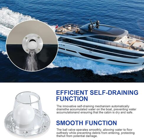 Boat Self-Bailing Ball Scupper, Self-Bailing Deck Drain Valve Scupper, Transom One Way Scupper Plug for 1.5 in - 3 in Openings in Saudi Arabia