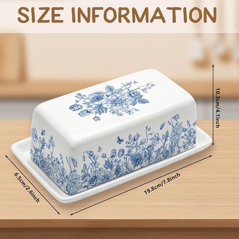 JarThenaAMCS Blue Floral Ceramic Butter Dish with Lid Vintage Chinoiserie Flower Butterfly Butter Keeper for Home Kitchen Countertop Decor in Saudi Arabia