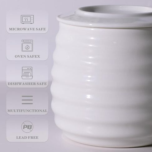 Farmhouse Butter Keeper Crock, 11 oz Large Ceramic Butter Dish with Lid, Water Seal for Fresh Spreadable Butter, Holds 2-3 Sticks, Easy-Grip & Wide Lid, Arctic White in Saudi Arabia